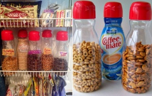 Recycled Creamer Bottles as Pourable Snack Containers